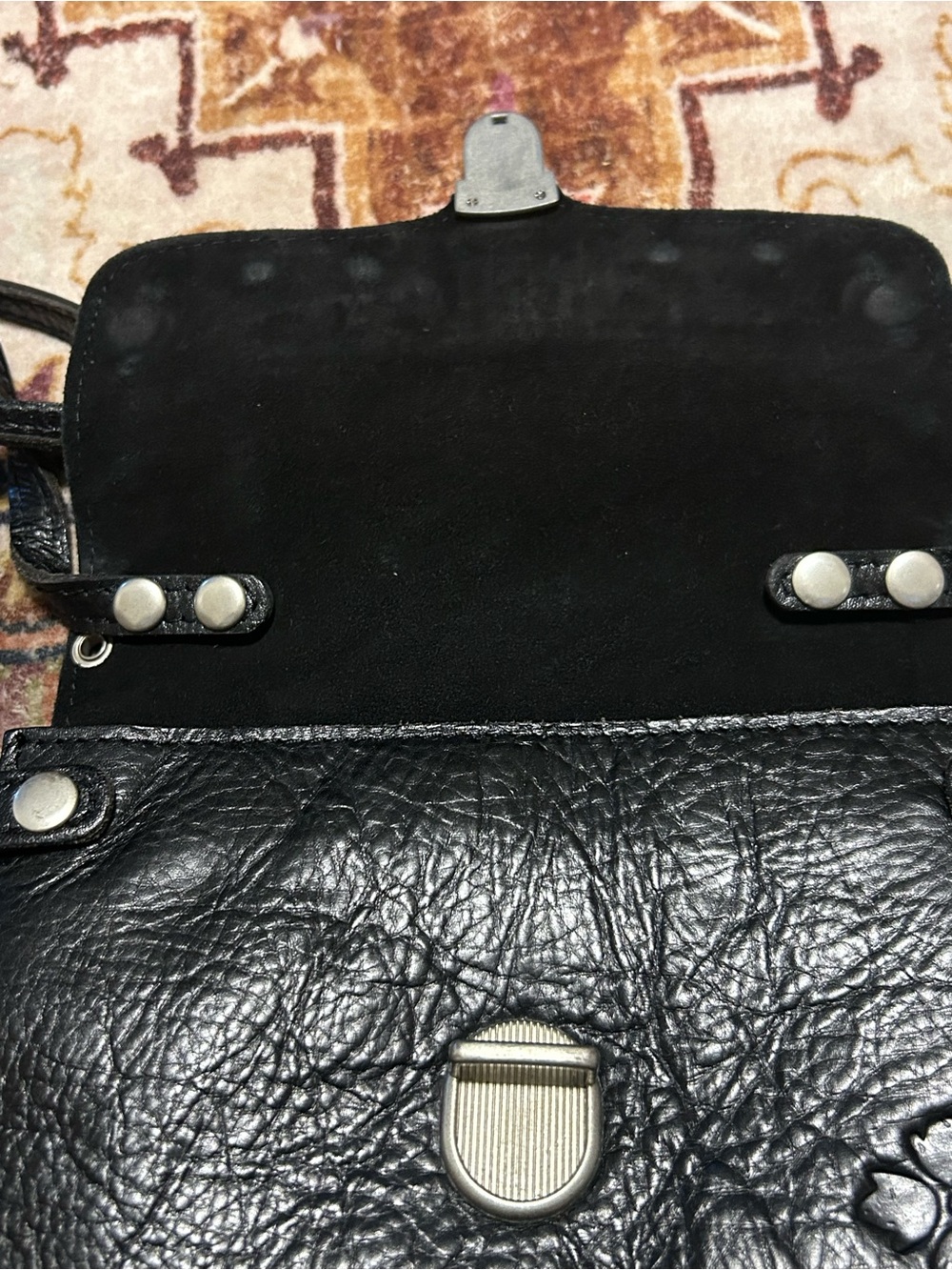 Patricia Nash Bianco black leather studded shoulder crossbody w built in wallet - Picture 10 of 15